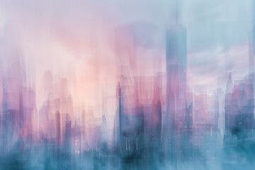 Pastel hues and gentle textures over a blurred urban background, conveying a serene, artistic city mood 
