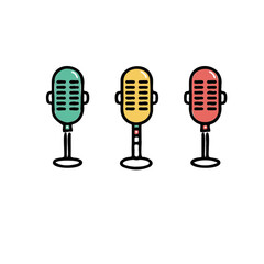 Minimalistic logo illustration of microphones on a white background.
