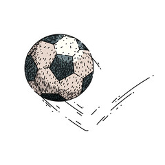black soccer ball hand drawn. game equipment, leather round, symbol hexagon black soccer ball vector sketch. isolated color illustration
