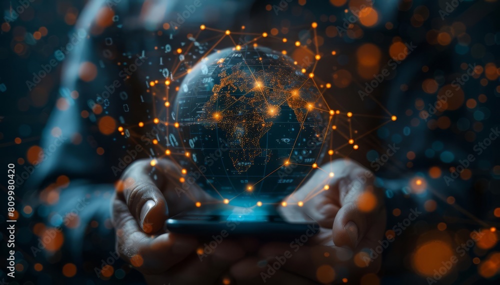 Poster the use of the smartphone symbolizes the ubiquity of digital devices in modern business communicatio