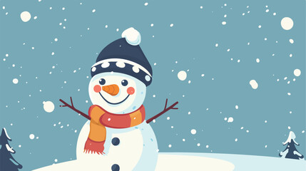 Winter funny Snowman. Cute snowman in cozy hat 