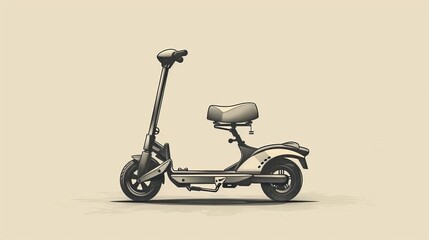 Mobility scooter flat design side view urban travel theme cartoon drawing black and white