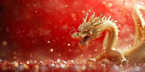 Golden dragon on red background
