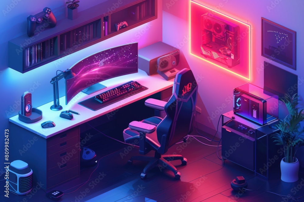  a computer desk setup with a monitor and keyboard. perfect for technology or workspace concepts