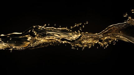 Liquid golden water splash on dark black background