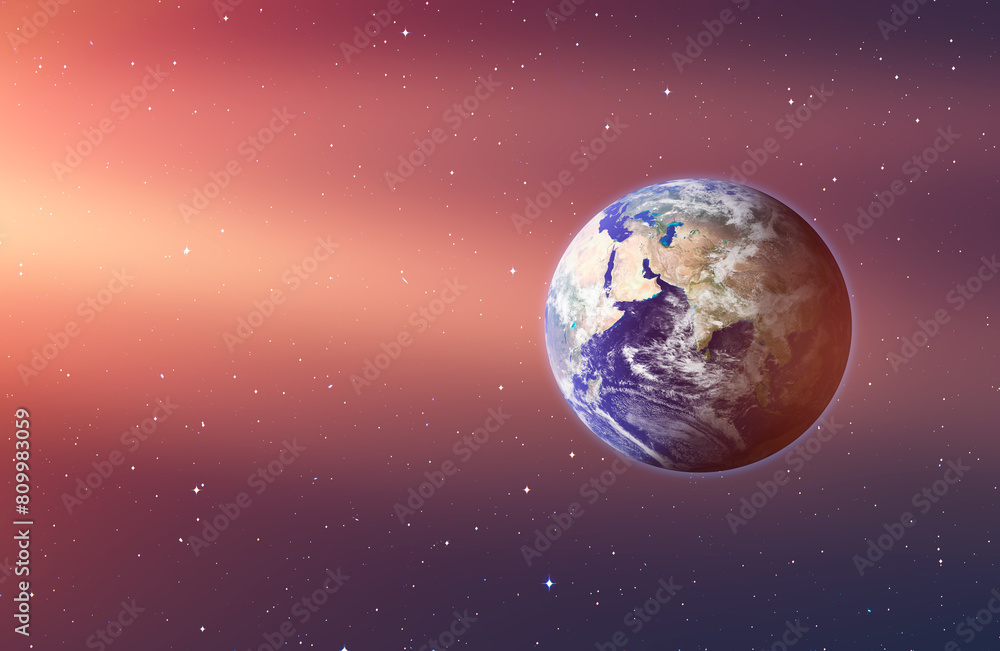 Poster View of Earth from outer space with millions of stars around it 