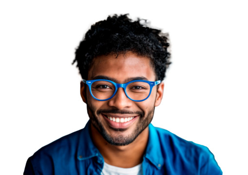 A man with glasses and a blue shirt smiles at the camera.