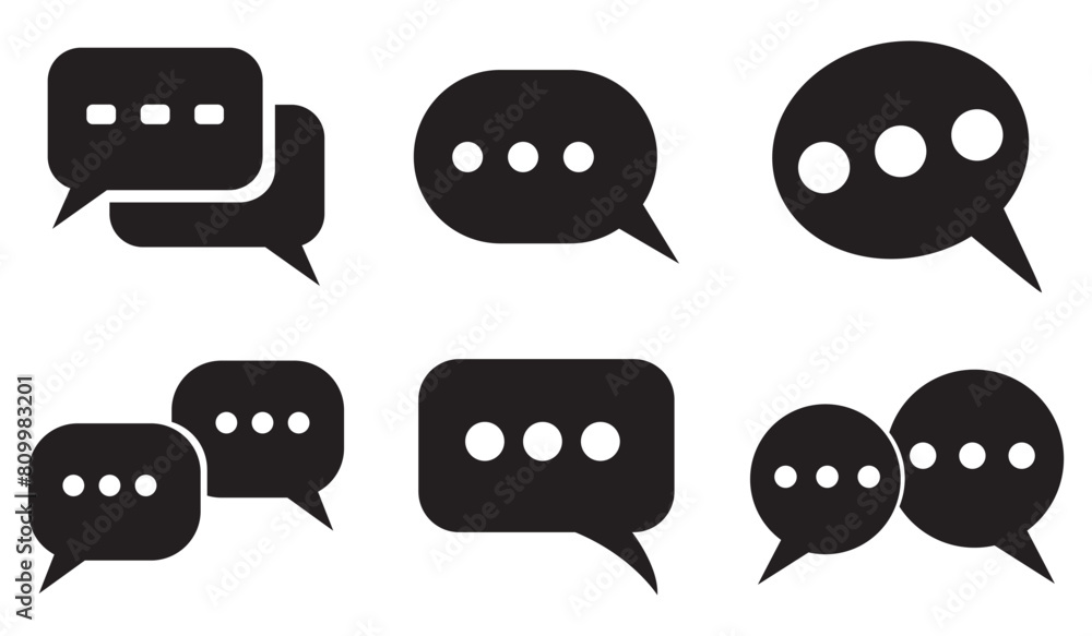 Poster messaging icon set. chat and text forum vector symbol in a black filled style. phone chat bubble sig