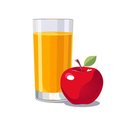 Full glass of yellow freshly squeezed apple juice. Isolated vector summer drink for flat design