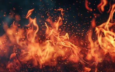 Fototapeta na wymiar Intense flames dancing vibrantly against a dark backdrop.