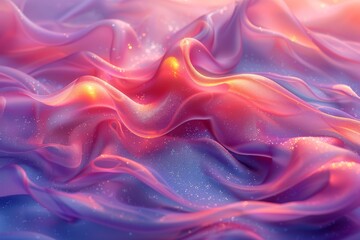 Obraz premium Vibrant abstract image of pink and blue waves with a glitter effect, depicting movement and fluidity