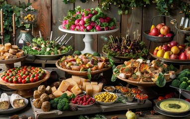 Fototapeta na wymiar Lavish buffet spread featuring assorted gourmet appetizers.
