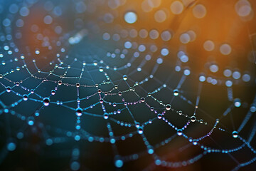 Raindrops on a spiders web, a metaphor for the interconnectedness and vulnerability of life on Earth 
