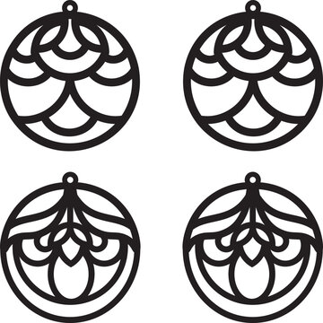 Laser cut earrings silhouette. Decorative floral earrings silhouette, laser cut template design.