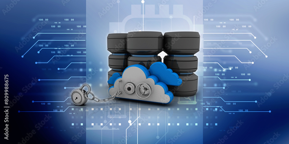 Poster 3d rendering cloud online storage icons with data