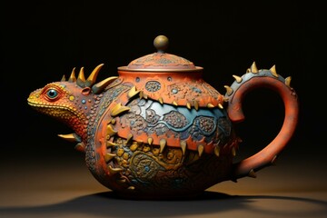 Teapot lizard design. Saurian aesthetic kettle with gecko figure. Generate ai