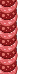 Slices of salami sausage border. Frame of Salame Meat delicatessen gastronomic product. National Salami Day