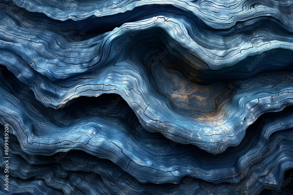 Poster depth and complexity are depicted in this abstract image with blue wavy geological textures resembli