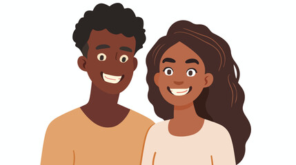 Young happy man and woman of different race together.