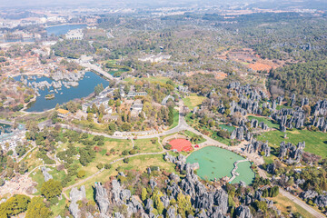 Aerial photography of Stone Forest Scenic Area in Kunming City, Yunnan Province