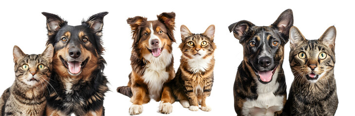 smiling dog and cat isolated on a transparent PNG background, white background , cut out, clipping path, Generative Ai
