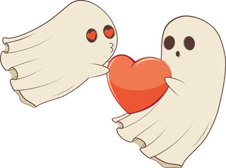 Valentine ghosts with heart. Cute cartoon valentine ghosts with heart illustration.