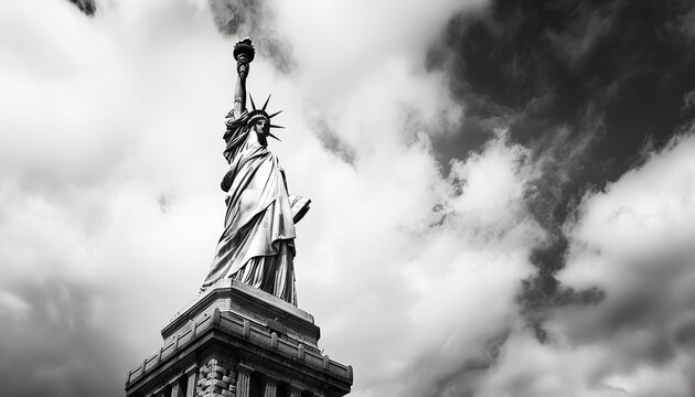 Fototapeta black and white photo of the Statue Of Liberty, New York City in black background