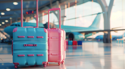 suitcases in airport, luggage and baggage, travel and transport