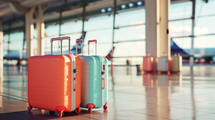 suitcases in airport, luggage and baggage, travel and transport
