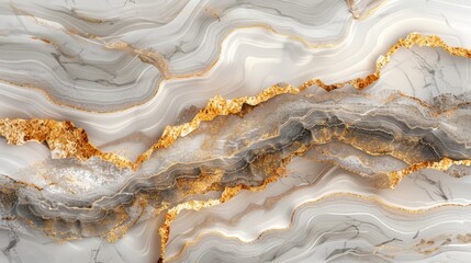   A tight shot of a marbled surface, adorned with golden and silvery accents against a backdrop of black and white marbling
