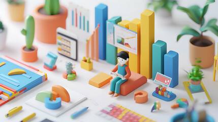 3D cute icon as Leadership Analyst Researching Leadership Trends concept as A leadership analyst researches current leadership trends to provide data driven insights for organizati