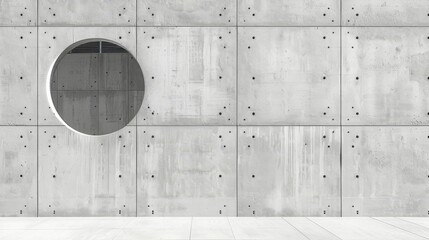   A concrete wall with a round opening in the center, containing two round holes