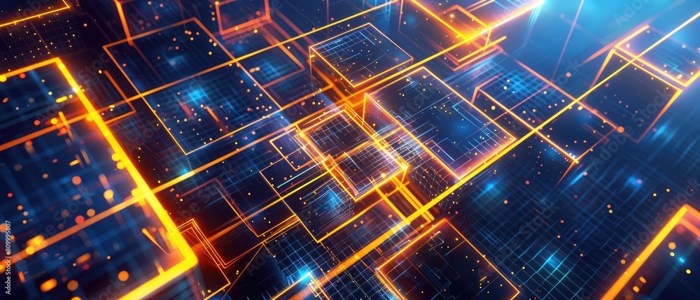 Aufkleber digital technology blue gold geometric curve abstract square and orange glow light modern digital ab