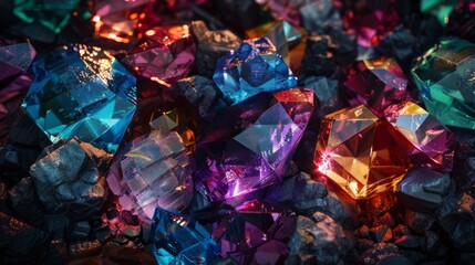 Gemstones in contrast with dark backgrounds generative ai