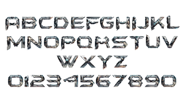 Cool, Dark and Futuristic Superhero style featuring bat elements alphabets and numbers. Game, Movie , Transparent background - Powered by Adobe