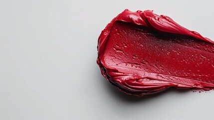  red icing against white backdrop, water droplets nearby