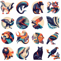 Set of vector geometric polygonal animals icons. Vector illustration.