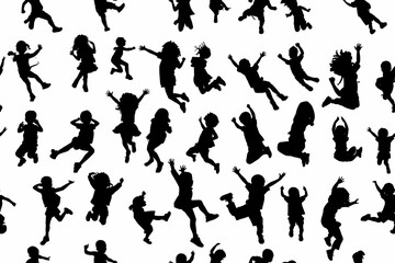 Seamless Silhouettes of children on a white background. Vector illustration.