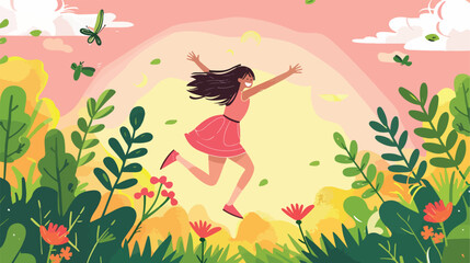 Avatar girl jumping in the park design Vector style Vector