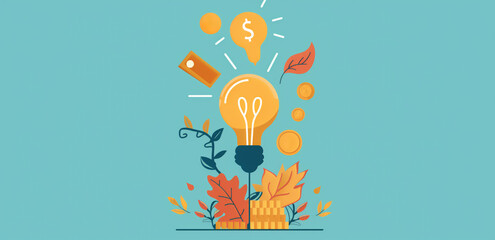 Financial growth and investment ideas using a glowing lightbulb.