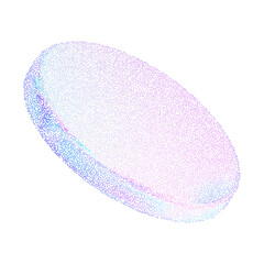 Circle pearlescent 3d shapes. Geometric holographic figures with a noise hologram gradient of dots. Grain pink blue gradation texture. Vector illustration