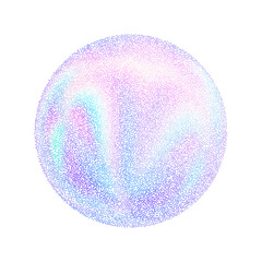 Circle pearlescent 3d shapes. Geometric holographic figures with a noise hologram gradient of dots. Grain pink blue gradation texture. Vector illustration