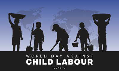 World Day Against Child Labor design. It features silhouette of working children . Vector illustration