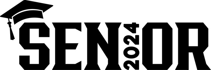 Graduation senior 2024 typography clip art design on plain white transparent isolated background for card, shirt, hoodie, sweatshirt, apparel, tag, mug, icon, poster or badge