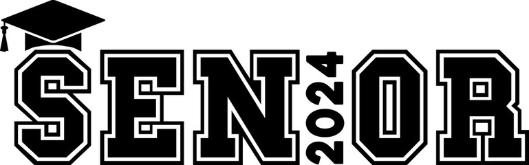 Graduation senior 2024 typography clip art design on plain white transparent isolated background for card, shirt, hoodie, sweatshirt, apparel, tag, mug, icon, poster or badge