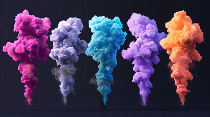 Fototapeta premium Set of color smoke explosions on black background.