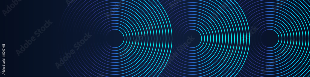 Poster Technology abstract background with circle lines overlay pattern in blue green color. Vector design template in concept of technology, music, modern science.
