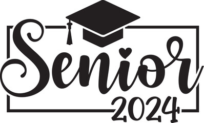 Graduation senior 2024 typography clip art design on plain white transparent isolated background for card, shirt, hoodie, sweatshirt, apparel, tag, mug, icon, poster or badge