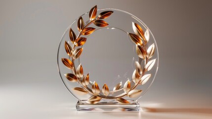 Glass trophy with leaf design, suitable for awards ceremonies