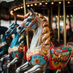 Old-fashioned carousel with brightly painted horses